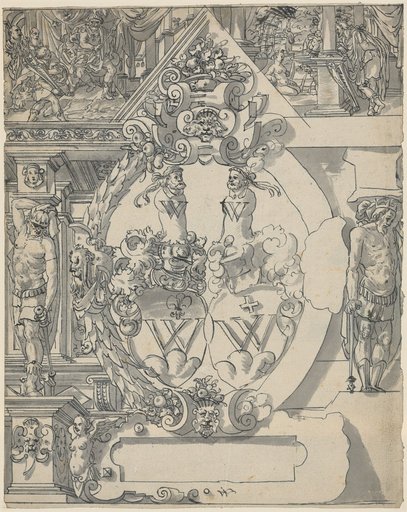 Cartoon for a Window with the Allied Coat of Arms of Heinrich and Friedrich Werdenberg, Flanked by Old Testament Kings as Atlantes, David before Saul and David and Bathsheba in the Upper Panels