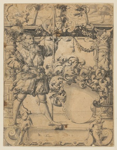 Cartoon for a Window with a Halberdier and an Empty Coat of Arms
