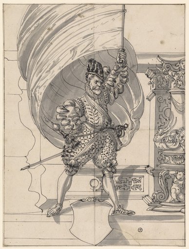 Window design with a standard-bearer, with an empty escutcheon below
