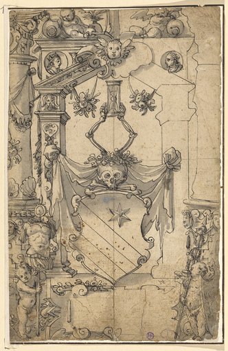 Window design with the coat of arms of Konrad Lycosthenes (Wolfhart) von Ruffach