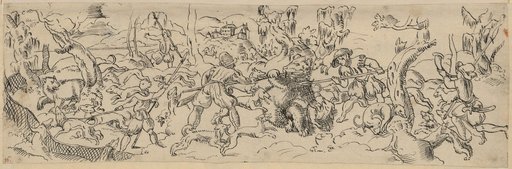 Design for an Upper Panel with Bear Hunt (Hohkönigsburg in Alsace in the Background)