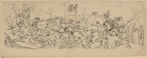 Design for an Upper Panel with Fox and Hare Hunt (Schloss Ramstein in the Background)