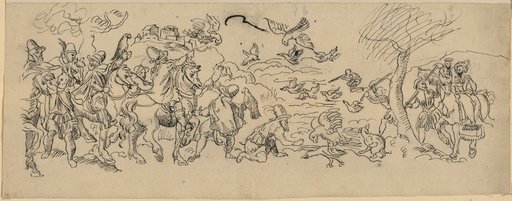 Design for an Upper Panel with Heron Hunting (Hohkönigsburg in Alsace in the Background)