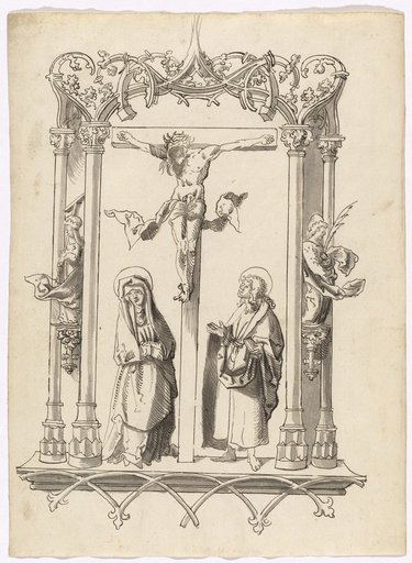 Christ on the Cross between Mary and John, in an Architectural Frame