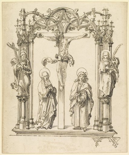Christ on the Cross between Mary and John, in an Architectural Frame