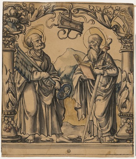 Stained-Glass Design with Saints Peter and Paul and the Coat of Arms of Lichtenfels