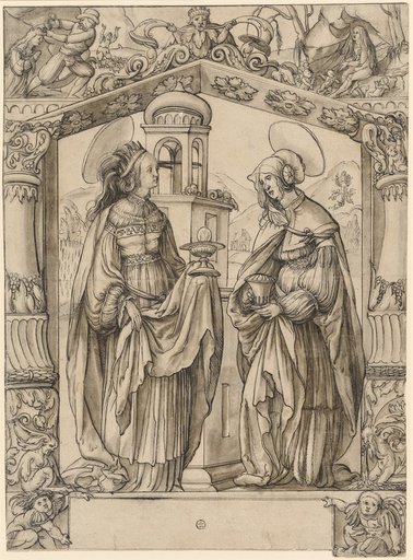 Stained-Glass Design with Saints Barbara and Magdalene