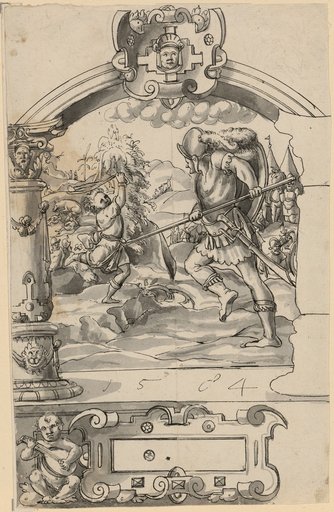 Window design with David's fight against Goliath