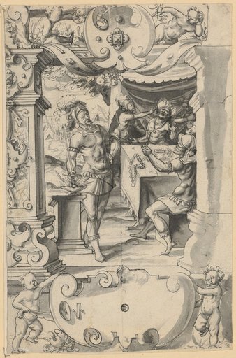 Window design with Mucius Scaevola before Porsenna