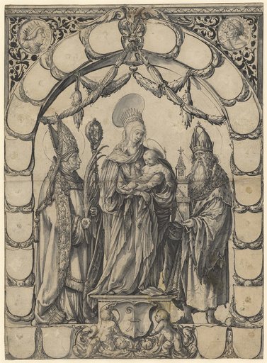 Window design with Mary between Pantalus and Emperor Henry II
