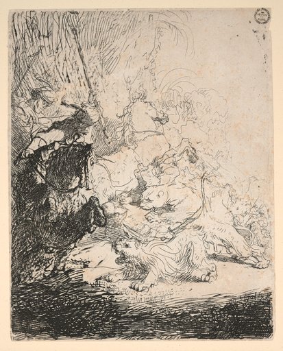 The Small Lion Hunt, with Two Lions