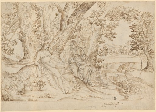 Naked Girl and Old Woman in the Forest