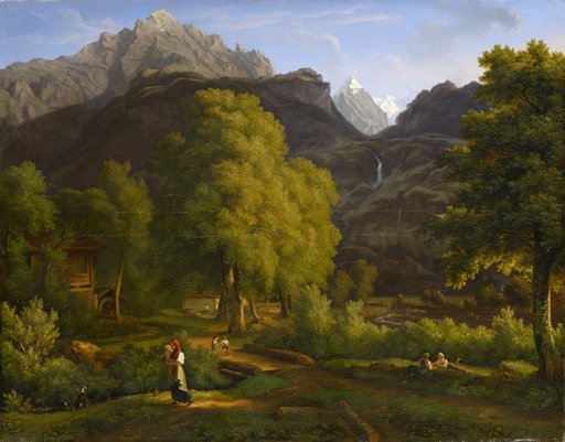 In the Village of Meyringen Facing the Well and Wetterhorn