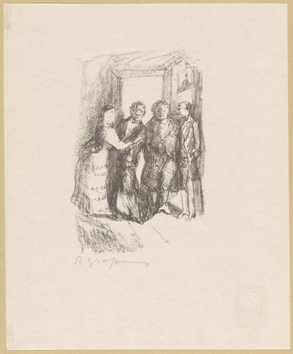 Untitled [Illustration of Four People Before an Open Door, Not Printed in the Book]