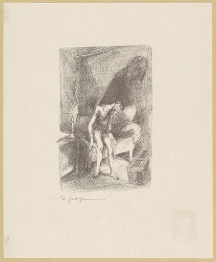 Untitled [Illustration of a man sitting on the edge of a bed, page 93]