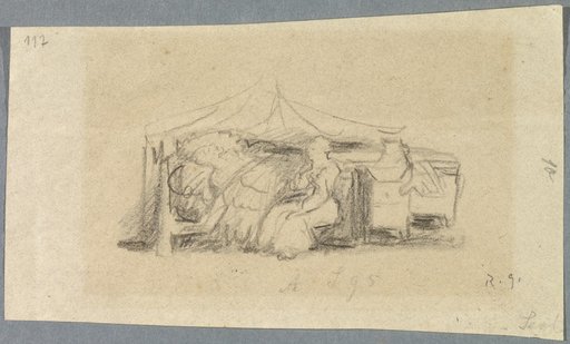 Untitled [A sleeping man in bed and a woman seated by the bed]