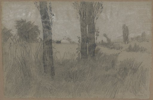 Landscape with Poplars, a Building in the Background