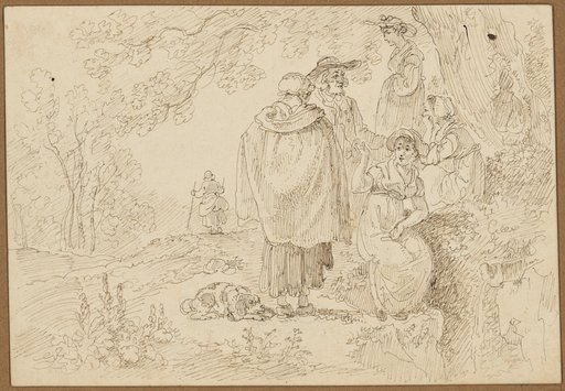 Four Young Girls and a Gentleman at the Side of the Road