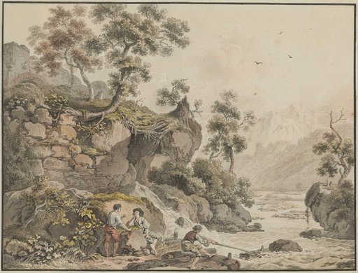 River Valley in the Mountains with Steeply Rising Banks