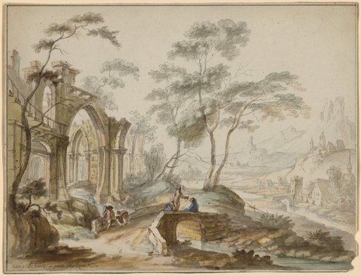 Mountainous River Landscape with a View of Hills Crowned by Castles