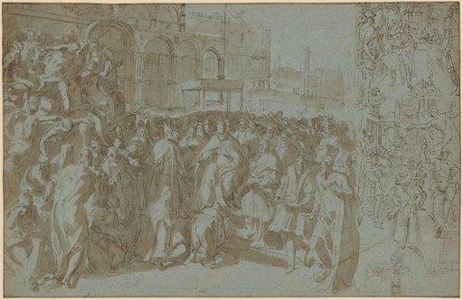 Reconciliation of Emperor Frederick Barbarossa with Pope Alexander III. in Front of the Facade of San Marco in Venice, as well as Further Drawings after Frescoes and Decor of the Sala Regia in the Vatican (also on the Reverse Side)