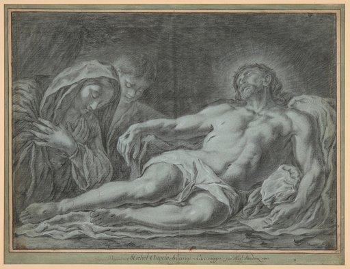 The dead Christ mourned by the Virgin Mary and the Evangelist John