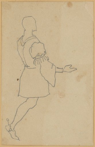 Incomplete outline sketch of a knight turned in lost profile to the right.