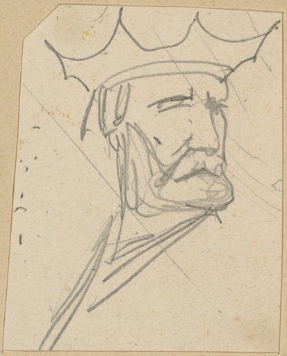 Bust of a bearded king with a jagged crown.