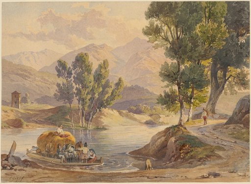 Italian River Landscape with a Ferry