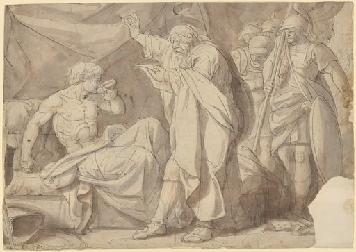 Youth on a Couch, in the Presence of Four Warriors and an Elder Declaiming the Death Sentence, Drinking the Cup of Poison