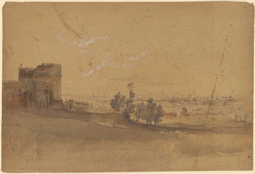 View from the Via Appia on Rome with the Mausoleum of Caecilia Metella
