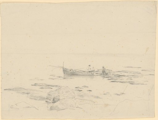 Coastal Landscape with a Stranded Fishing Boat at Sunrise or Sunset