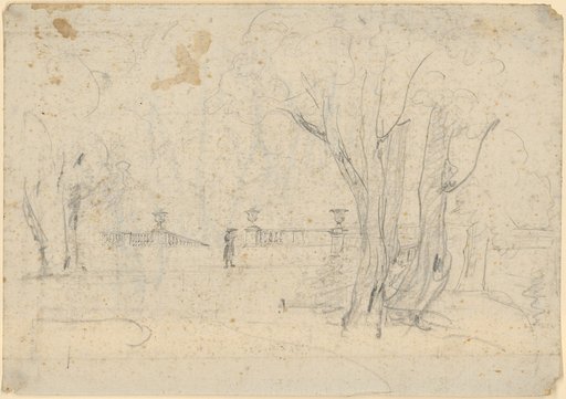 Castle Garden with Balustrades, in Front of a Uniformed Man