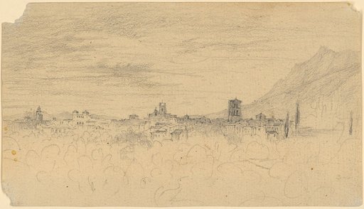 Panorama of an Italian City at the Foot of a Mountain
