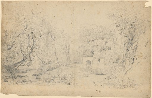 Forest Path. To the Left, a Pond; to the Right, a Masoned Fountain
