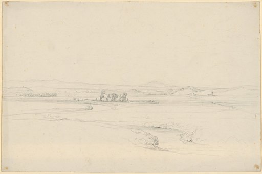 Italian valley landscape with a river bend, extensive plain and distant mountains