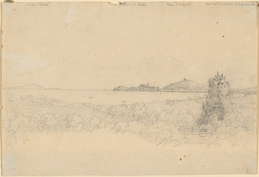 Italian Sea Cove. A Tower Ruin in the Foreground on the Right