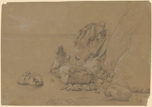 Rock Formation on the Seashore. To the Left, the Calm Water Surface at Amalfi