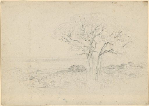 Italian Landscape with a Group of Trees in the Foreground, an Estate on the Right in the Middle Ground, and a View of a City in the Plain