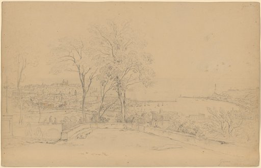 Genoa. View from a Garden Terrace on the Harbor, Lighthouse, and City to the Left
