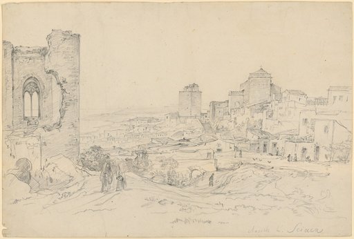 View at Sciacca. In the Foreground on the Left, a Gothic Ruin; on the Road Beside, Two Women