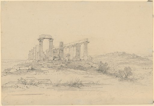 Temple in Agrigent with a view to the right towards the city and to the left towards the sea