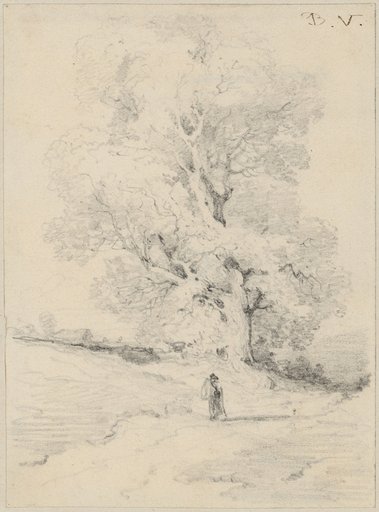 Landscape with Single Tree at Roadside and Figure