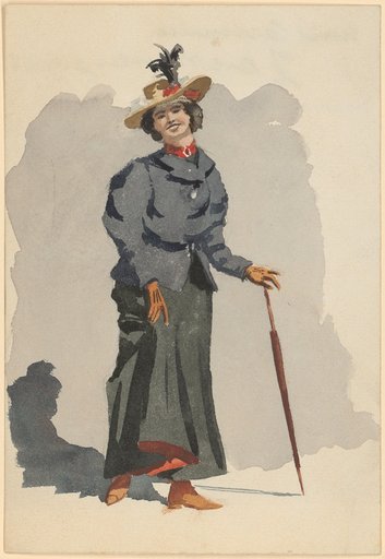 Walking Young Lady with Straw Hat