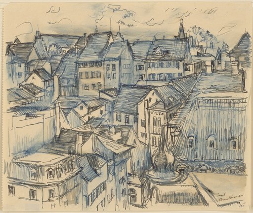 View from the Globusterrasse towards the Nadelberg and a section of the lower-lying old town of Basel