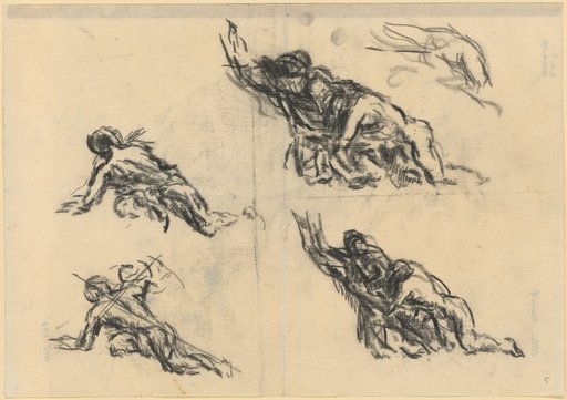 Four group studies of fleeing, falling couples for the mural "The Steadfast"