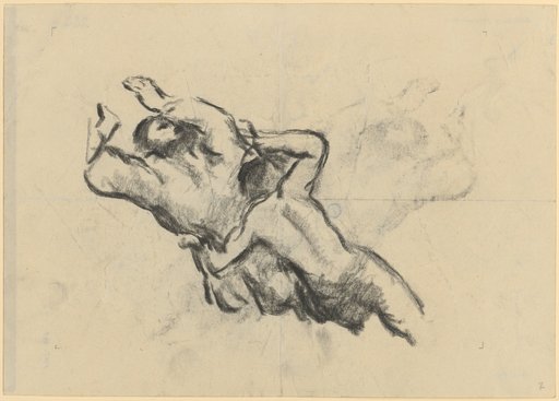 Fleeing couple embracing to the left