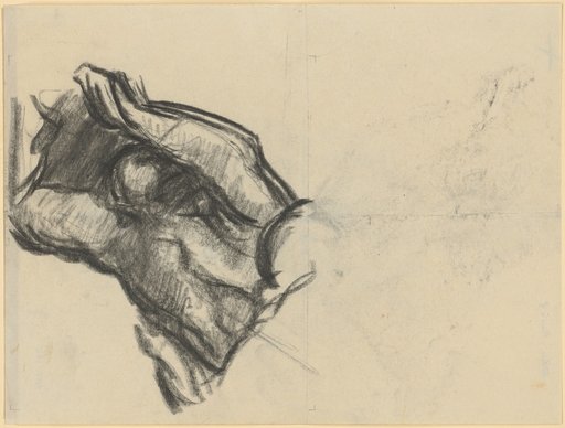 Fleeing couple embracing. Study of the upper body of the clothed figure on the left in the first arch field of the mural "The Steadfast" in the courtyard of the Basel State Archives.