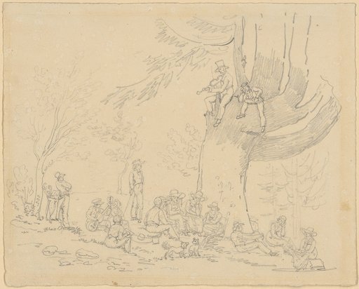 Rest under trees on a school trip