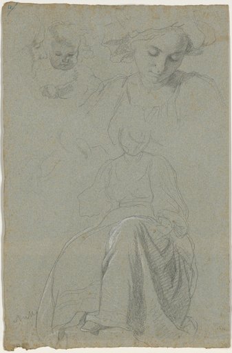 Study Sheet with Three Partial Sketches of a Young Mother with Child in Italian Costume